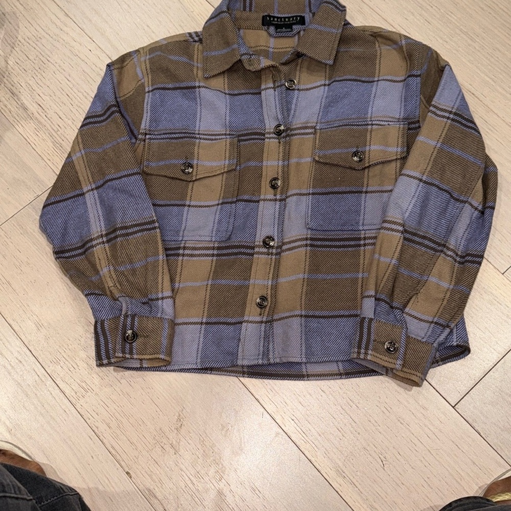 Sanctuary Tan and Blue Plaid Utility Jacket